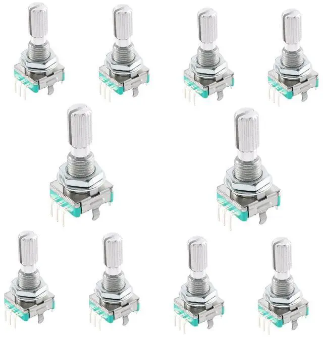 Main image of 10Pcs EC11 Rotary Encoder Switch Digital Potentiometer 20MM with Switch 5 Pins Derrated Shaft with Nut and Washer