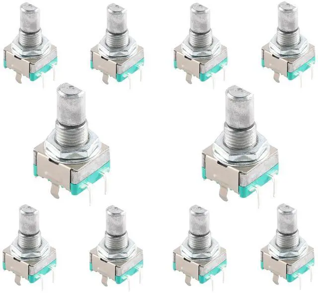 Main image of 10Pcs EC11 Rotary Encoder Switch Digital Potentiometer 15MM with Switch 5 Pins D-Shaft with Nut and Washer