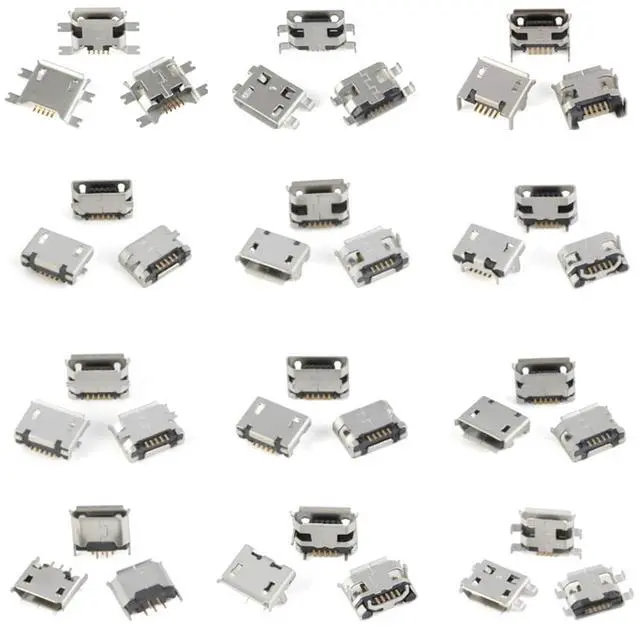 Main image of 60Pcs Micro USB Sockets Jack Female Plug Connector Repair Replacement Adapter Assortment Set 12 Types Copper Micro 5P Sockets Each with 5 Micro USB Connectors
