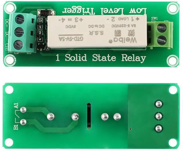 Main image of 5V 1 Channel Solid State Relay Module, Low Level Trigger, 5A DC Control for Raspberry Pi