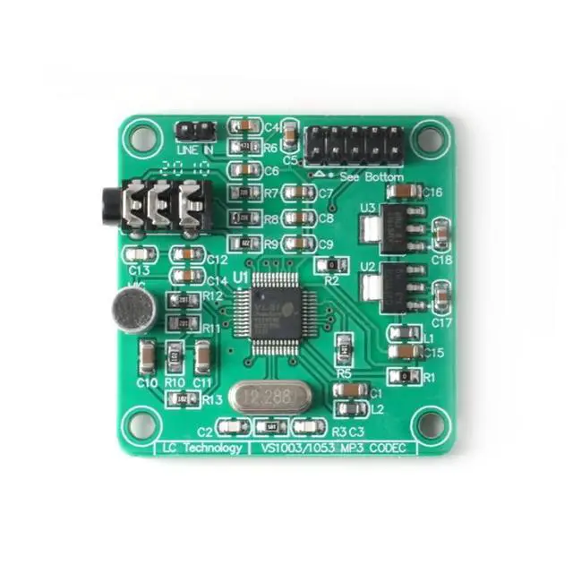 Alt view image 5 of 5 - VS1053 MP3 Audio Player Module Audio Decoder MP3 Player Board Recording Onboard Microphone SPI Interface Output Port Audio Sound Board 1.8V 3.3V AMS-1117 Chip 800mA 12.228Mhz