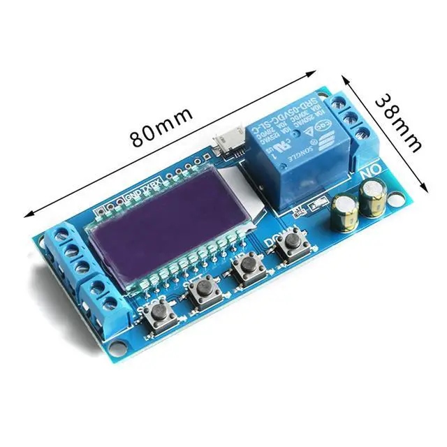Alt view image 2 of 5 - 1-Channel Timer Delay Relay XY-LJ02 Cycle Trigger Delay Timer Switch Circuit Electronic Relay Module with LCD Display, 12V Timer Relay Delay Controller Module Support Micro USB 5V Input