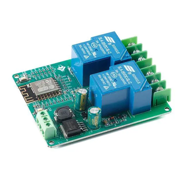 Alt view image 2 of 6 - ESP8266 5V 30A Relay Module, 2 Channel ESP-12F Development Board for Smart Home IoT, DC7-80V Power Supply