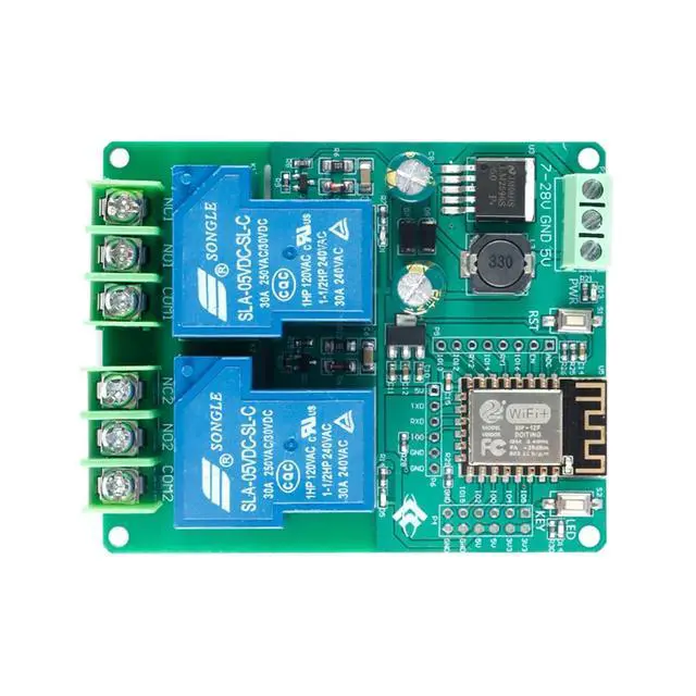 Alt view image 4 of 6 - ESP8266 5V 30A Relay Module, 2 Channel ESP-12F Development Board for Smart Home IoT, DC7-80V Power Supply