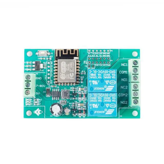 Alt view image 3 of 5 - ESP8266 Dual Relay Module, 2 Channel 10A ESP-12F Development Board for Smart Home IoT, 5V/8-80V Power Supply