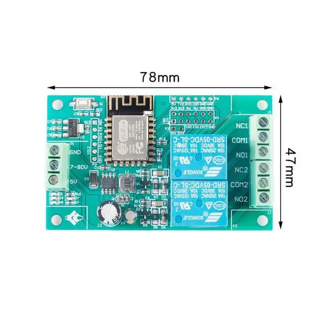 Alt view image 5 of 5 - ESP8266 Dual Relay Module, 2 Channel 10A ESP-12F Development Board for Smart Home IoT, 5V/8-80V Power Supply