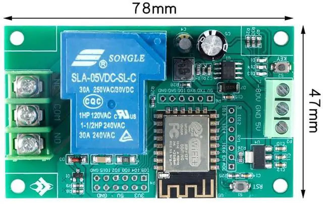 Alt view image 5 of 5 - 1 Channel ESP8266 WiFi Relay ESP-12F Development Board Module Optocoupler Isolation 30A for Smart Home Wireless Control DC7-28/5V