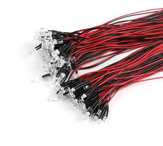Main image of 5mm 12 Volt LED Lights Emitting Diodes with Wire, LED 5-12V,0.1W, Mini LED Lights for Crafts, Toy Cars,12V Mini Single Led White 50PCS