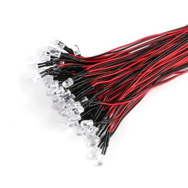 Alt view image 3 of 5 - 5mm 12 Volt LED Lights Emitting Diodes with Wire, LED 5-12V,0.1W, Mini LED Lights for Crafts, Toy Cars,12V Mini Single Led White 50PCS
