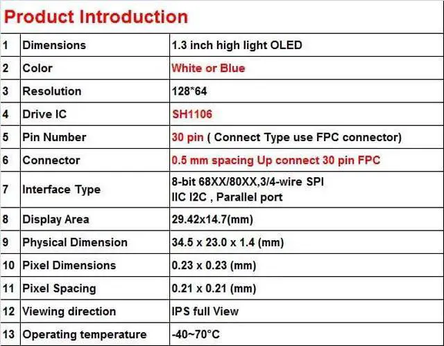 Alt view image 3 of 6 - 2pcs 1.3" White Blue OLED Display 128x64 LCD Screen, SH1106 Driver, I2C SPI Interface, for DIY Projects