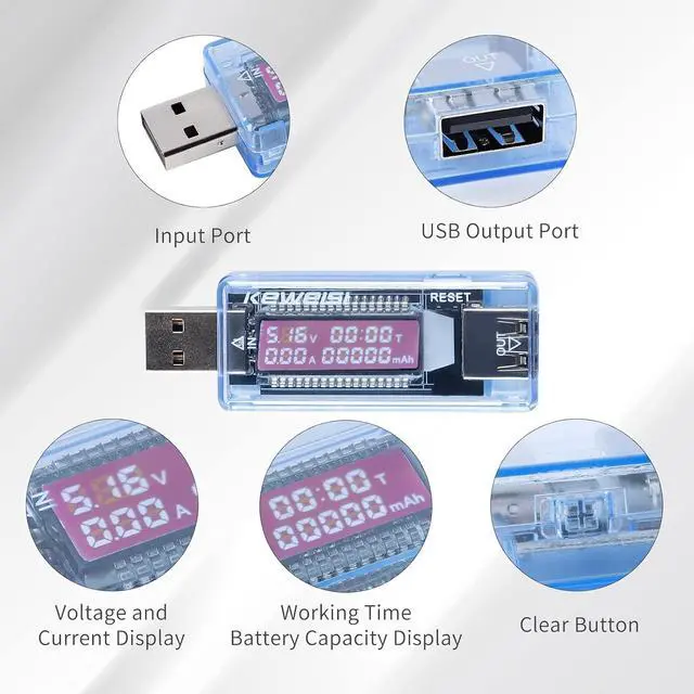 Alt view image 4 of 7 - KWS-V20 USB Tester Voltmeter Ammeter Multimeter 3-9V 0-3A LCD Digital Display Power Battery Tester for Power Capacity Mobile Phone Charger with Blue Shell