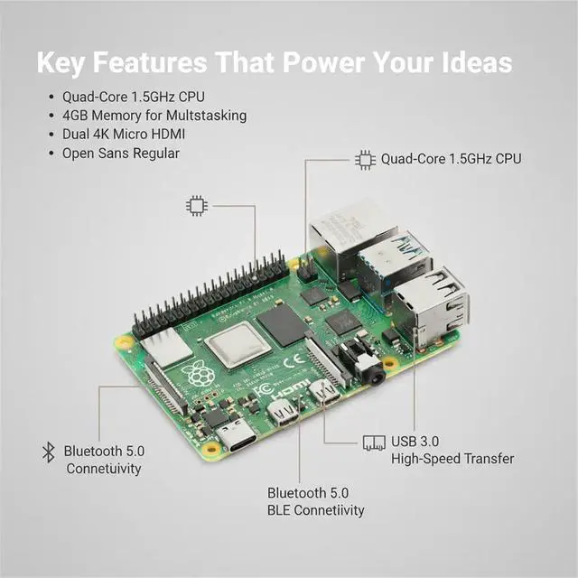 Alt view image 2 of 6 - Raspberry Pi 4 Model B 4GB Development Board 1.5GHz Bluetooth 5.0 WiFi Multifunctional Universal Development Board Learning Board for Python Linux Programming