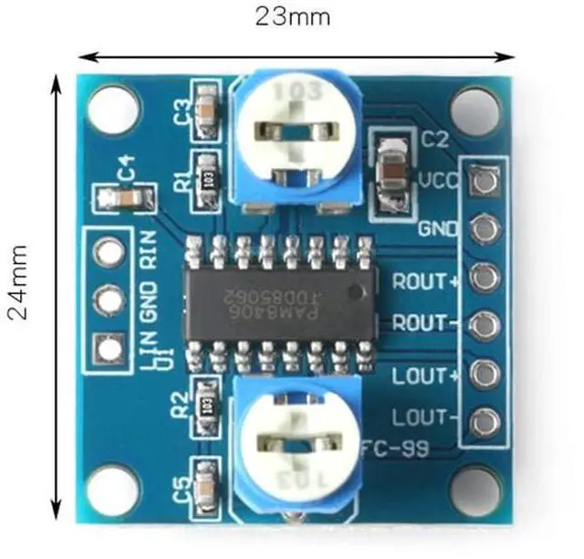 Alt view image 6 of 6 - 5Pcs PAM8406 5Wx2 Digital Amplifier Module Board 5W+5W Dual-Channel 2.5V-5V PAM8406 Stereo Audio Module Noise-Free Class D Power Amplifier Module with Volume Potentiometer