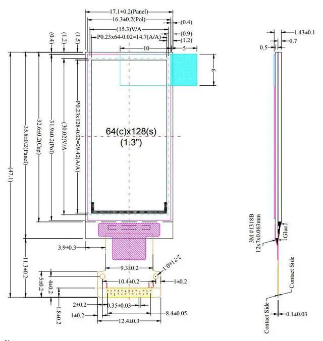 Alt view image 3 of 5 - 1.3" OLED Display Screen, 128x64 Vertical LCD, SH1107 Driver, SPI/IIC Interface White