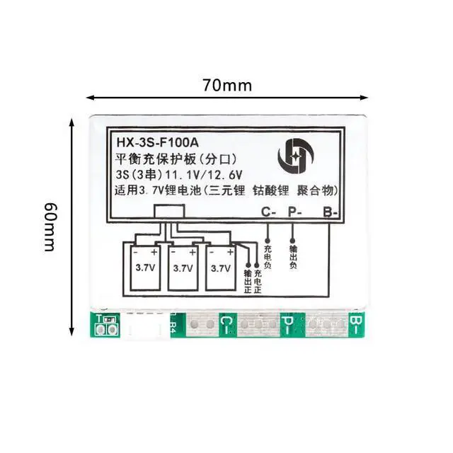 Alt view image 5 of 5 - 3S 12.6V 100A Li ion Lithium Battery PCB Protection Board 3 Cells 11.1V Polymer Balance Function Charge Module BMS Circuit Protection PCB Board