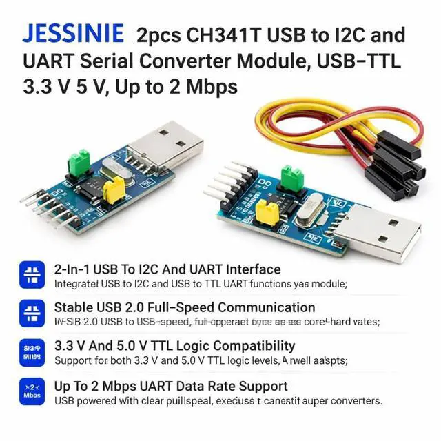 Alt view image 2 of 6 - 2pcs CH341T USB to I2C and UART Serial Converter Module, USBTTL 3.3 V 5 V, Up to 2 Mbps
