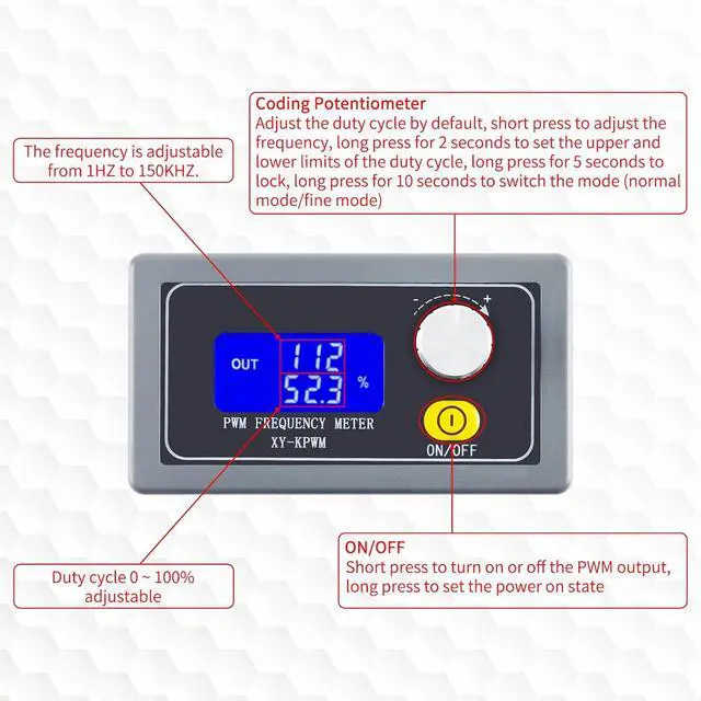 Alt view image 2 of 7 - Signal Generator XY-KPWM 1-Channel PWM Generator 1Hz-150kHz Dual Mode PWM Pulse Frequency Square Wave Signal Generator Module LCD Display 3.3-30V 5-30mA Pulse Frequency Generator with Shell