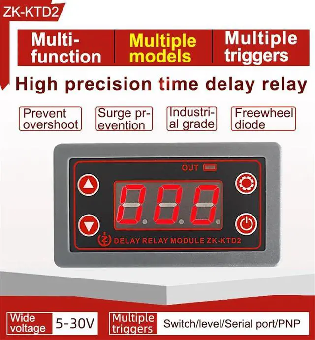 Alt view image 2 of 6 - ZK-KTD2 DC 5-30V Delay Relay Module, 5A Multi-Function Timer for Industrial Automation, Compatible with 5V 12V 24V Systems