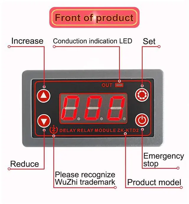 Alt view image 3 of 6 - ZK-KTD2 DC 5-30V Delay Relay Module, 5A Multi-Function Timer for Industrial Automation, Compatible with 5V 12V 24V Systems