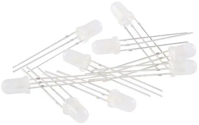 Main image of 100pcs 5mm F5 LED Bi-Color Diffused Common Cathode Round Light Emitting Diode Dual Red and Emerald Green Foggy Two Plug-in DIY Kit