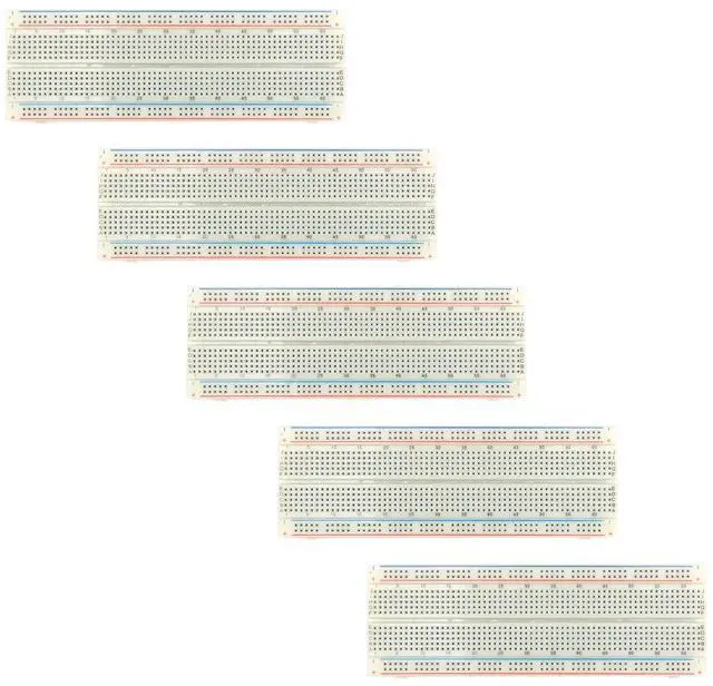 Main image of 5Pcs MB-102 Breadboard with 830 Tie Points Solderless Breadboard Experimental Board Universal Board 165×55×10mm MB-102