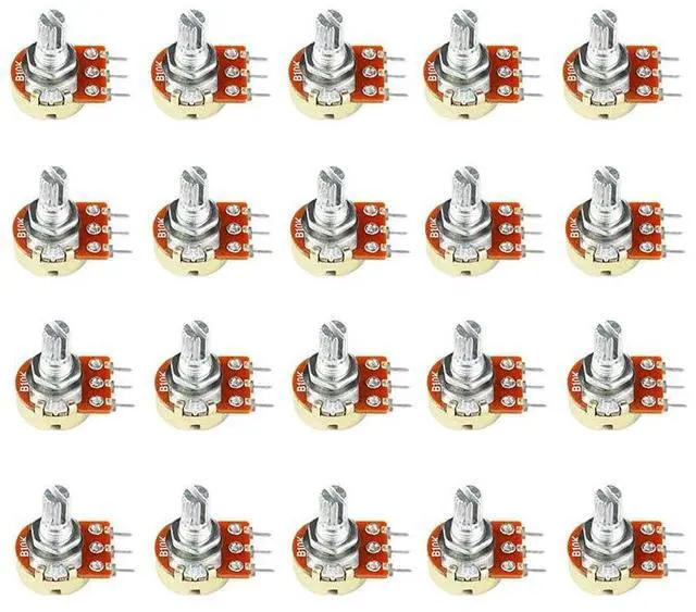 Main image of 20PCS WH148 Single Potentiometer B10K Variable Resistors 15mm Knurled Shaft 3Pins 10K Ohm Taper Rotary Potentiometer