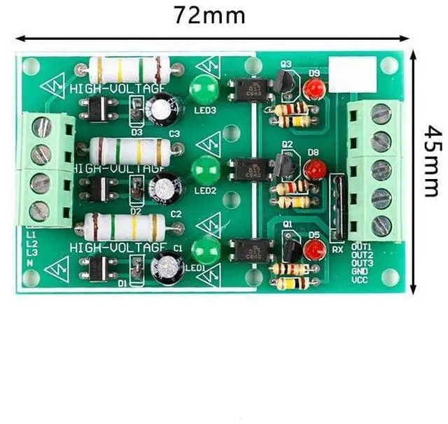 Alt view image 5 of 5 - 3-Channel AC 220V Optocoupler Isolation Module - AC Detection & Testing Module
