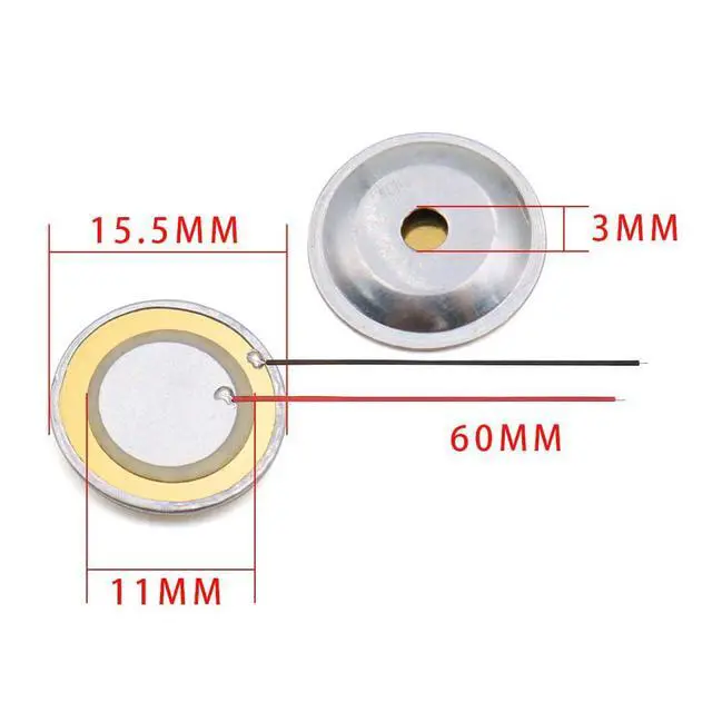 Alt view image 5 of 5 - 30pcs 15mm Copper Plate with Aluminum Casing Wired Piezo Buzzer Element for Drum Triggers Acoustic Sensor CBG Guitar