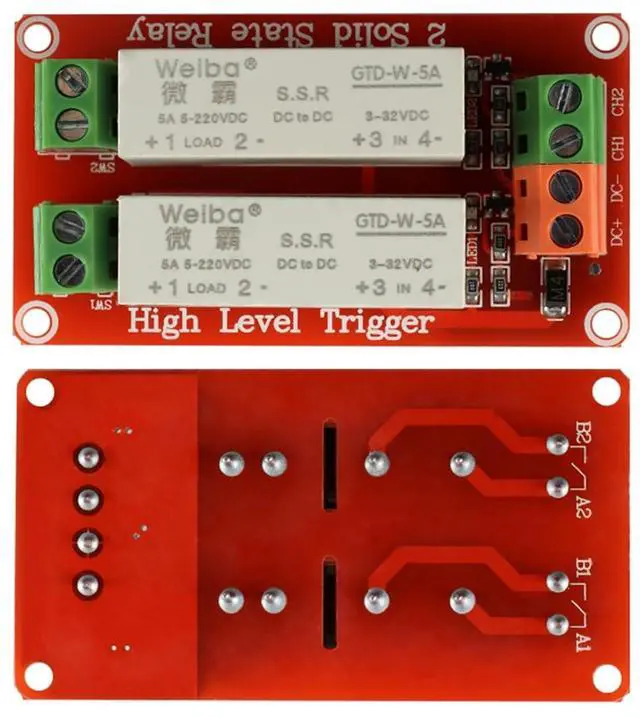 Main image of 5V 1 Channel Solid State Relay Module, High Level Trigger, 5A DC Control (2 Channel)