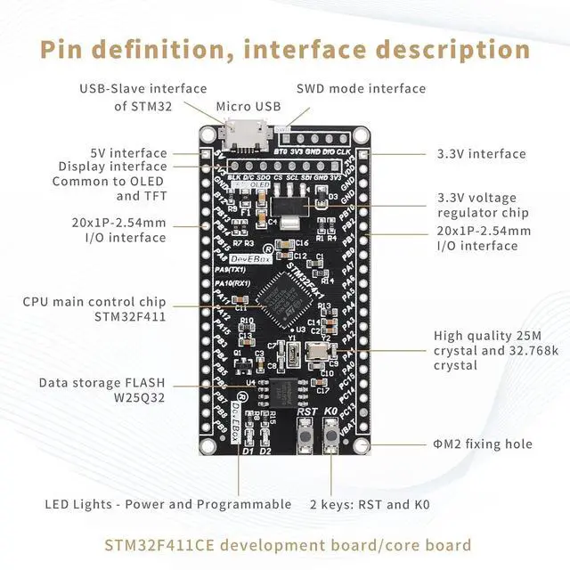 Alt view image 2 of 7 - STM32F411CE 512K STM32 Core Board 100MHz STM32F4x1 Development Board SRAM 128K Flash 512K Micro USB Interface for MicroPython for Programming