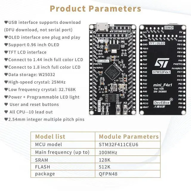 Alt view image 3 of 7 - STM32F411CE 512K STM32 Core Board 100MHz STM32F4x1 Development Board SRAM 128K Flash 512K Micro USB Interface for MicroPython for Programming