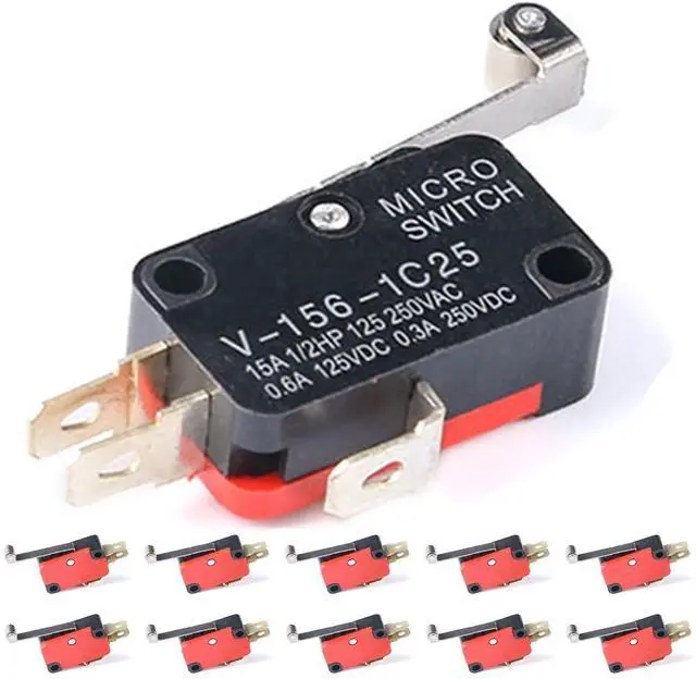 Main image of 10pcs V-156-1C25 Micro Limit Switch SPDT with Silver Base Contact and Roller Lever for Industrial Automation