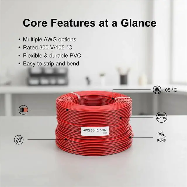 Alt view image 2 of 6 - UL2468 22AWG Tinned Copper Wire 10M/33Ft 2x0.34mm² 300V 80°C PVC Dual Parallel Cable for LED Lighting Electronics
