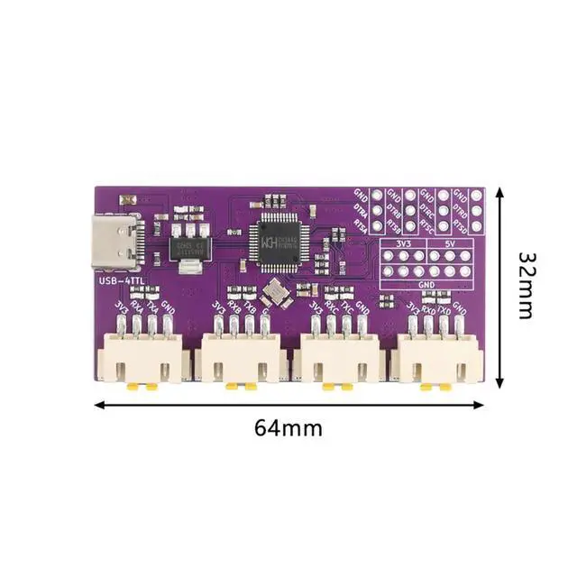 Alt view image 6 of 6 - USB to 4 Channels Ways TTL Serial Port USB Type-C Interface 6Mbps CH344 CH348 Chip Communication Conversion Module