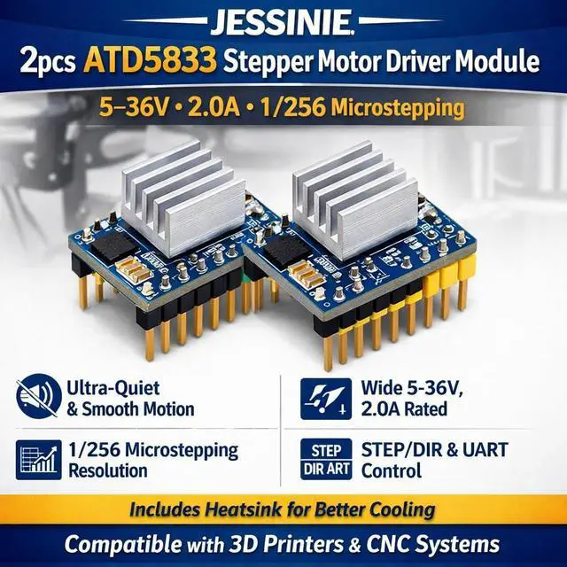 Alt view image 3 of 6 - 2pcs ATD5833 Stepper Motor Driver Module, 536 V, 2.0 A Rated, 1/256 Microstepping, with Heatsink