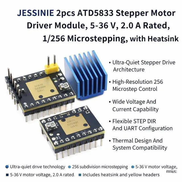 Alt view image 6 of 6 - 2pcs ATD5833 Stepper Motor Driver Module, 536 V, 2.0 A Rated, 1/256 Microstepping, with Heatsink