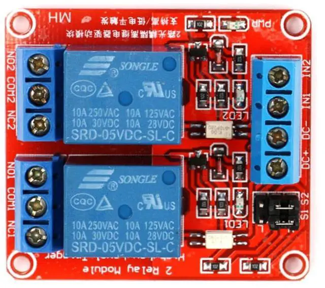 Alt view image 2 of 5 - 2 Pack 5V 2-Channel Relay Module with Optocoupler, Red Expansion Board Supports High/Low Level Trigger 2-Way OPTO