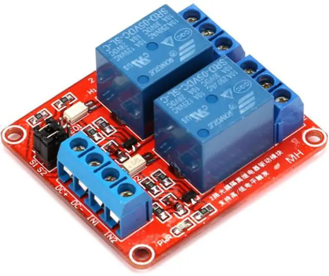 Main image of 2 Pack 5V 2-Channel Relay Module with Optocoupler, Red Expansion Board Supports High/Low Level Trigger 2-Way OPTO