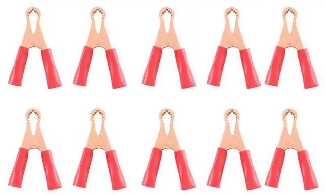 Main image of 10PCS 50A Plated Copper Alligator Clips Electrical, 22mm Red Metal Insulated Crocodile Gator Clips Battery Test Clamps for Car