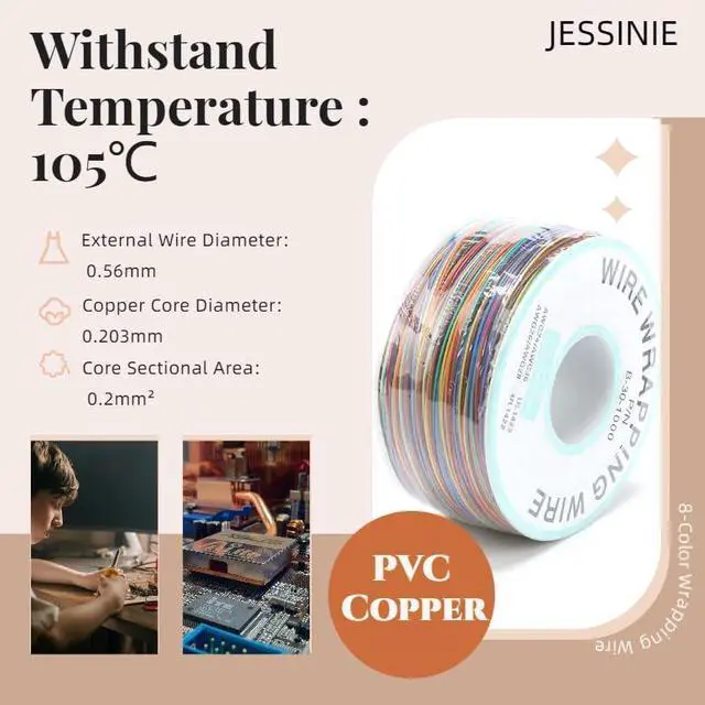 Alt view image 2 of 5 - 8-Color Electronic Wire - 30 AWG Single Core, 250M Tinned Copper Solid Cable for Circuit Boards & PCB