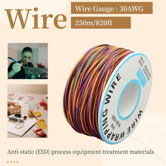 Alt view image 3 of 5 - 8-Color Electronic Wire - 30 AWG Single Core, 250M Tinned Copper Solid Cable for Circuit Boards & PCB