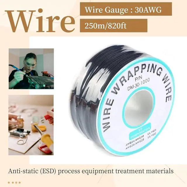 Alt view image 2 of 5 - Black Electronic Wire DM-30-1000 - 30 AWG Single Core Tinned Copper Solid Cable, 250M, P/N PCB