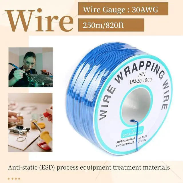 Alt view image 2 of 5 - Blue Electronic Wire DM-30-1000 - 30 AWG Single Core Wire for Circuit Boards - 250M Tinned Copper Solid Cable