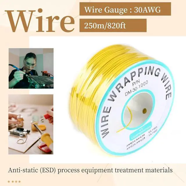 Alt view image 2 of 5 - Yellow Electronic Wire - DM-30-1000, 30 AWG Single Core, Circuit Board OK, 250M Tinned Copper Solid Cable