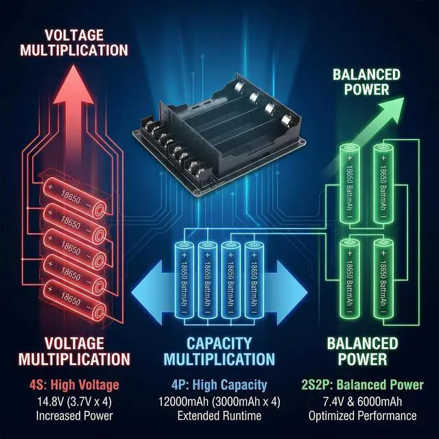 Alt view image 2 of 6 - 4 Cell 18650 Series-Parallel DIY Li Battery Box Power Bank Cases Battery Slot Holder Storage Case