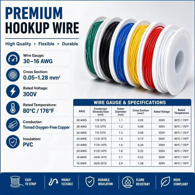 Alt view image 4 of 7 - 30AWG PVC Hookup Wire 20m/66ft Blue, 1007 Tinned Copper Electronic Wire, 300V 80°C Fly Jumper Cable for PCB DIY Electronics