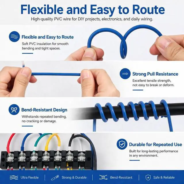 Alt view image 5 of 7 - 30AWG PVC Hookup Wire 20m/66ft Blue, 1007 Tinned Copper Electronic Wire, 300V 80°C Fly Jumper Cable for PCB DIY Electronics