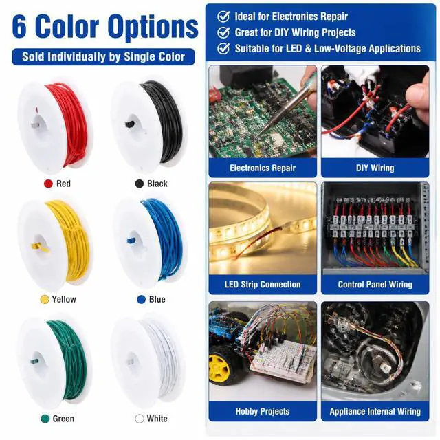 Alt view image 7 of 7 - 30AWG PVC Hookup Wire 20m/66ft Blue, 1007 Tinned Copper Electronic Wire, 300V 80°C Fly Jumper Cable for PCB DIY Electronics