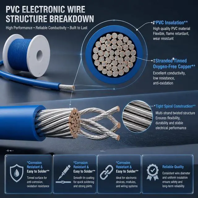 Alt view image 3 of 7 - 30AWG PVC Hookup Wire 20m/66ft Blue, 1007 Tinned Copper Electronic Wire, 300V 80°C Fly Jumper Cable for PCB DIY Electronics