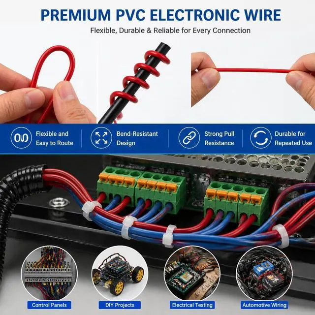 Alt view image 5 of 7 - 24AWG PVC Wire 20m/66ft Yellow, 1007 Tinned Copper Hookup Wire, 300V 80°C Electronic Cable for PCB Jumper, DIY, RC Projects
